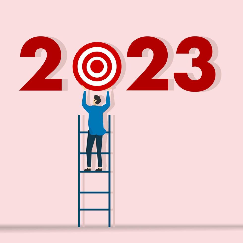 nieuw jaar 2023 doelen en doelen. bedrijf mensen wie reeks doelen in 2023. plan voor de toekomst. jaar 2023 geslaagd financieel kans vector