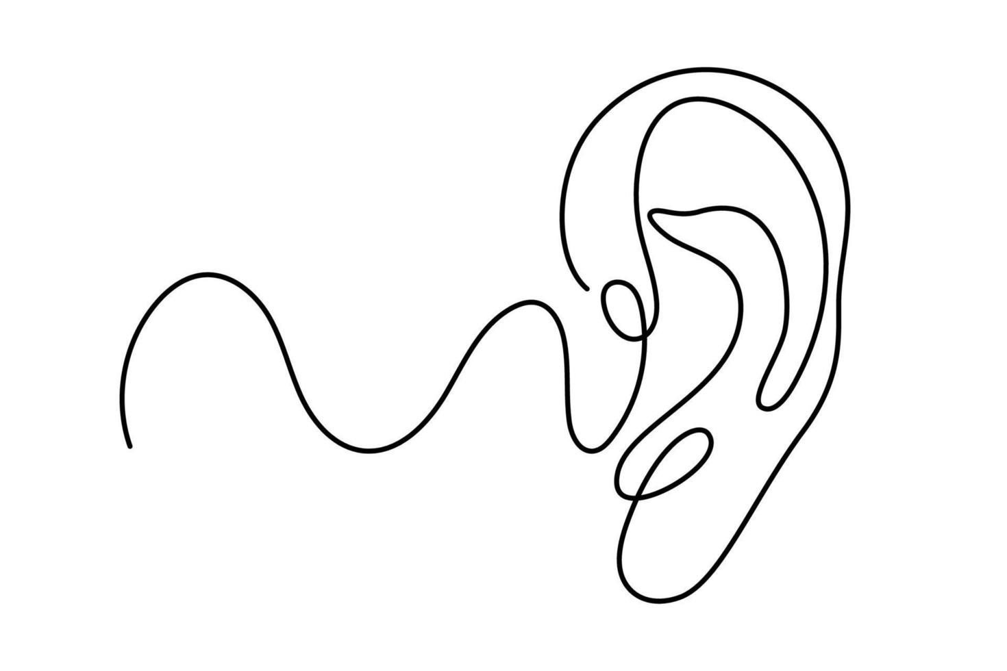 menselijk oor doorlopend een lijn tekening. vector