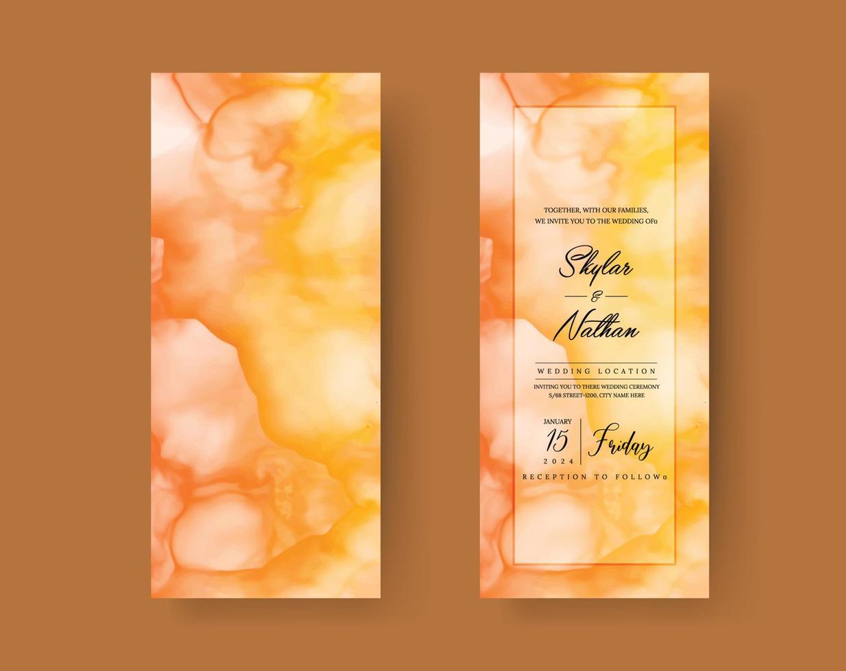 geel marmeren steen bruiloft menu kaart sjabloon vector