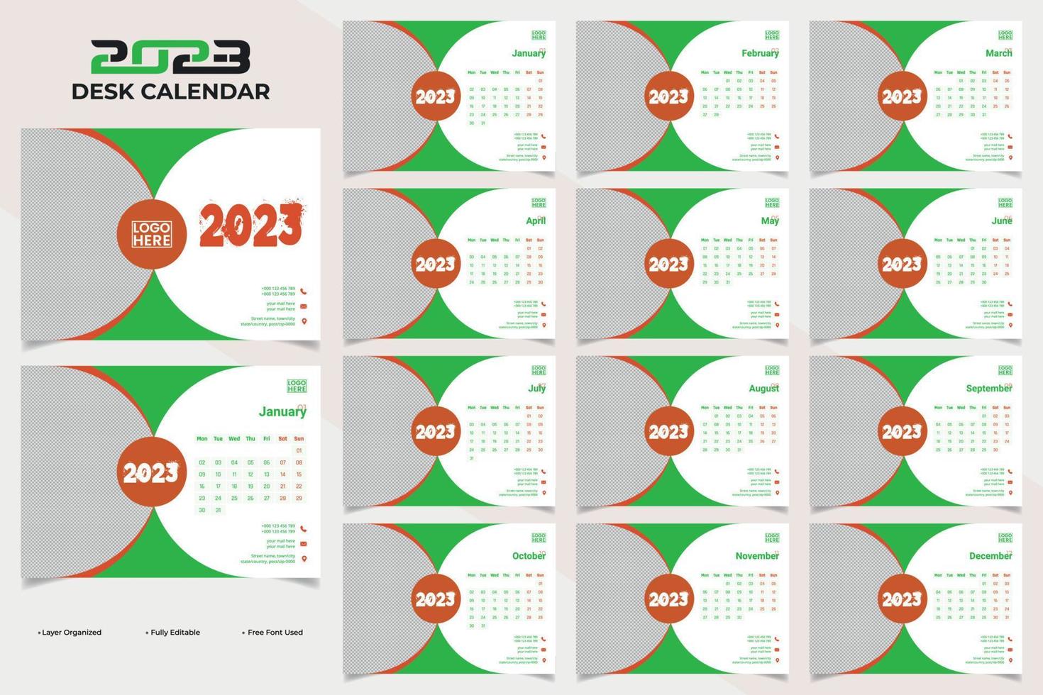 gelukkig nieuw jaar 2023 bureau kalender sjabloon ontwerp vector