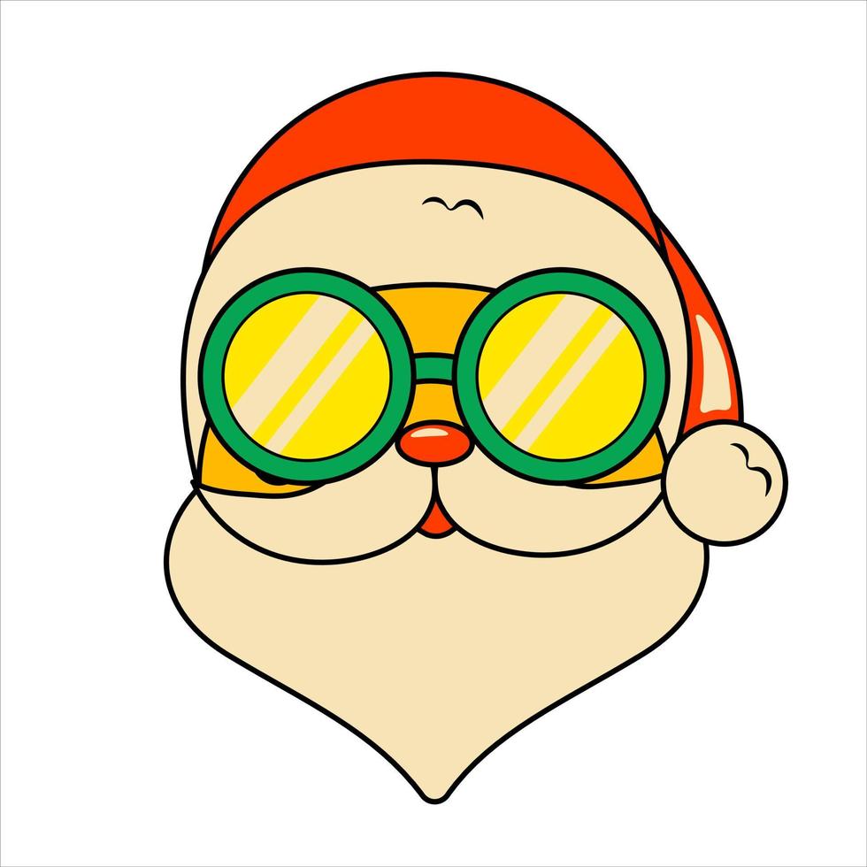 schattig de kerstman claus in zonnebril decoratief element in retro groef stijl vector