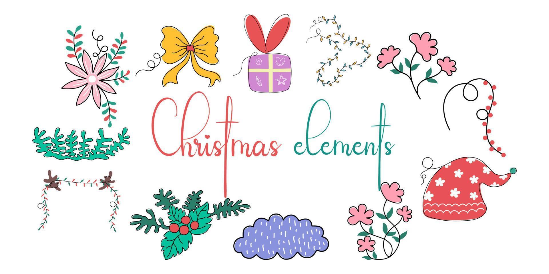 Kerstmis element reeks ontworpen in tekening stijl Aan een wit achtergrond voor Kerstmis themed decoraties, kaart ontwerp, digitaal afdrukken, stickers, geschenken, plakboek en meer. vector