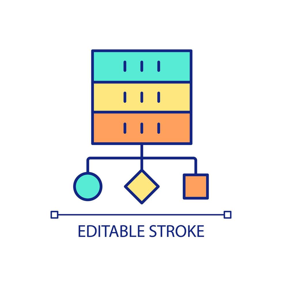 organiserende groot gegevens rgb kleur icoon. gegevens regeling. digitaal informatie opslag. computer systeem. geïsoleerd vector illustratie. gemakkelijk gevulde lijn tekening. bewerkbare hartinfarct.