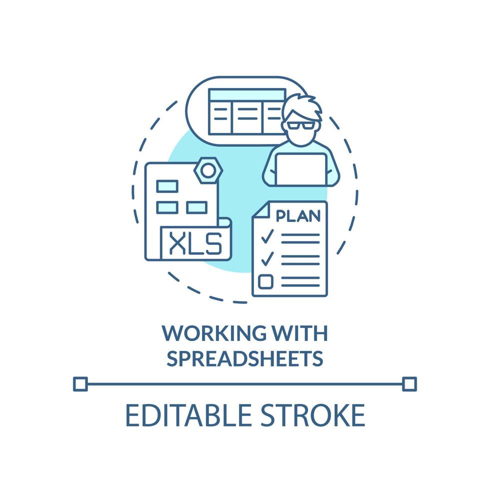 werken met spreadsheets turkoois concept icoon. programmering vaardigheden abstract idee dun lijn illustratie. geïsoleerd schets tekening. bewerkbare hartinfarct. vector