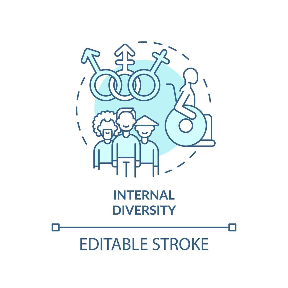 intern verscheidenheid turkoois concept icoon. werkplaats verscheidenheid categorie abstract idee dun lijn illustratie. geïsoleerd schets tekening. bewerkbare hartinfarct. vector