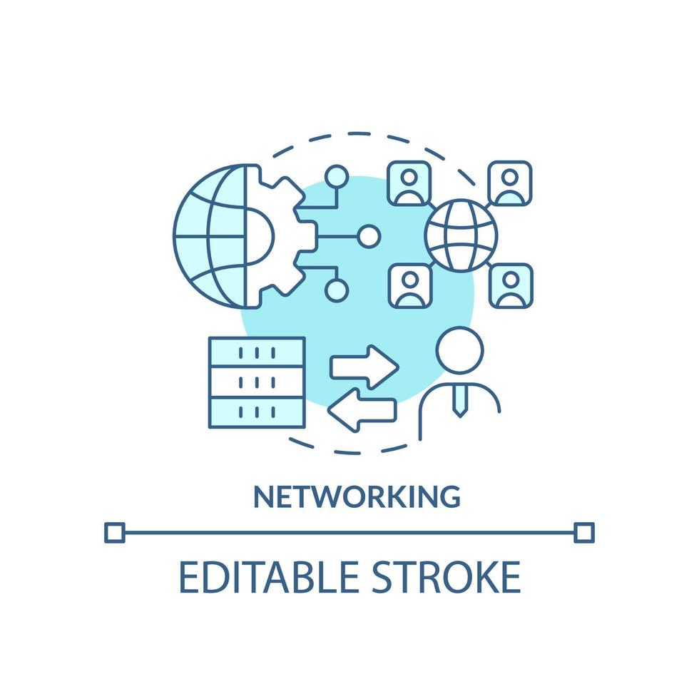 netwerken turkoois concept icoon. cliënt server netwerk. programmering vaardigheden abstract idee dun lijn illustratie. geïsoleerd schets tekening. bewerkbare hartinfarct. vector