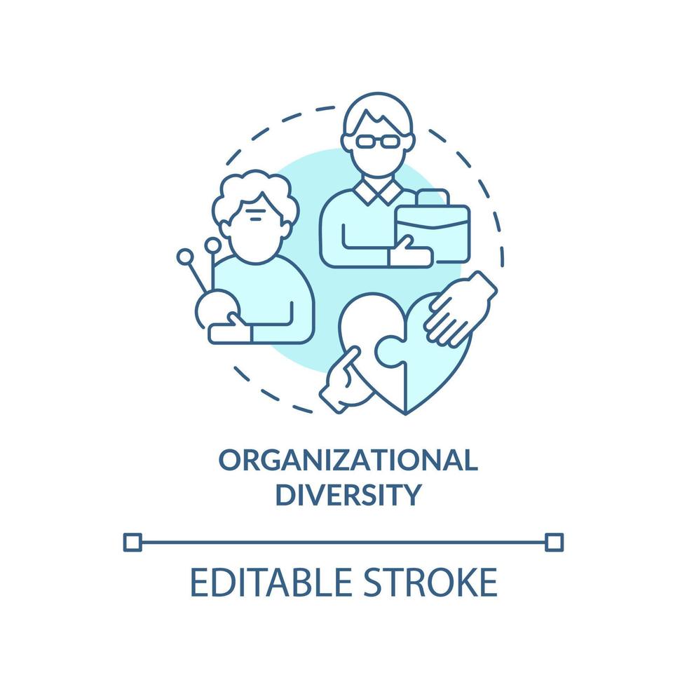 organisatorisch verscheidenheid turkoois concept icoon. werkplaats verscheidenheid categorie abstract idee dun lijn illustratie. geïsoleerd schets tekening. bewerkbare hartinfarct. vector