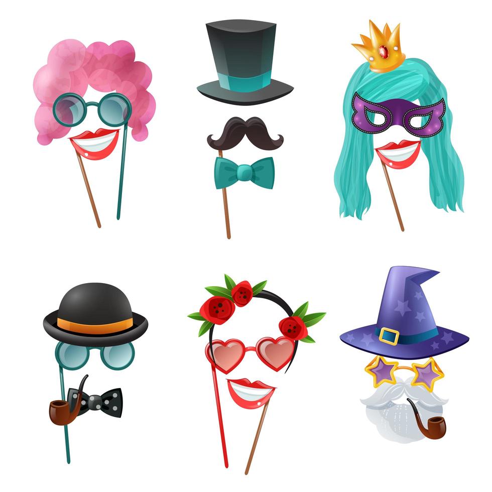 set photobooth feestmaskers en accessoires vector