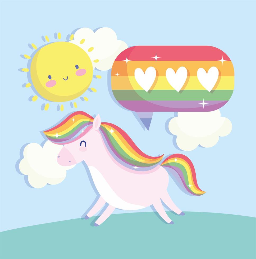 lgbti eenhoorn, zeepbel en zon cartoon vector