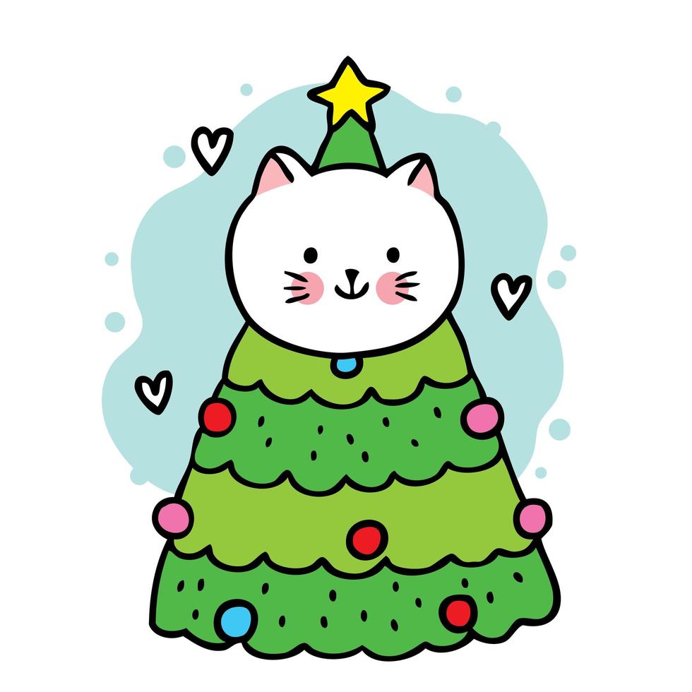 cute cartoon kat in een kerstboom vector