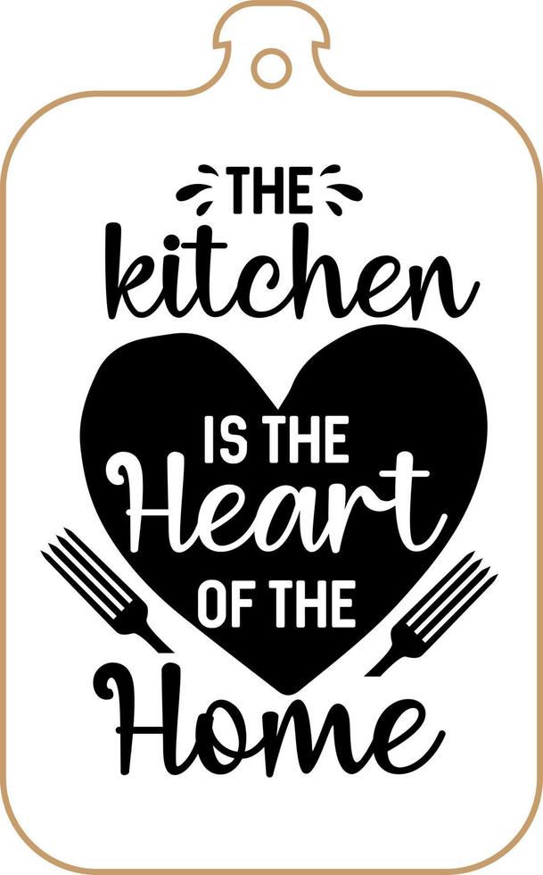 keuken schort poster ontwerp met snijdend bord tekst hand- geschreven belettering. keuken muur decoratie, teken, citaat. Koken keuken citaat gezegde vector. de keuken is de hart van de huis vector