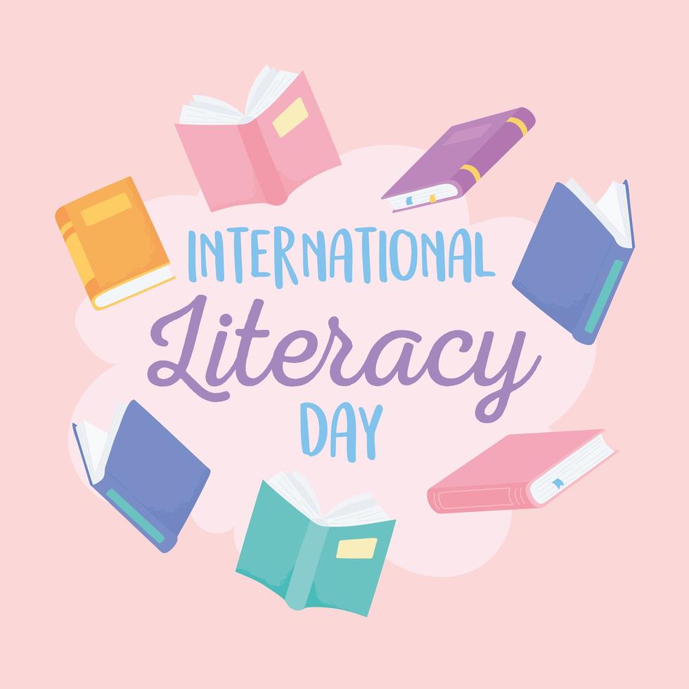 internationale alfabetiseringsdag. veel boeken over belettering vector