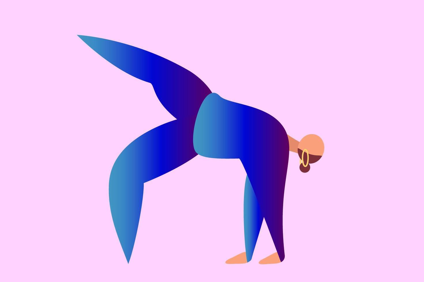 een vrouw in blauw kleren doet yoga geïsoleerd Aan roze. tekenfilm karakter. concept van evenwicht, gezond levensstijl, sport, harmonie vector