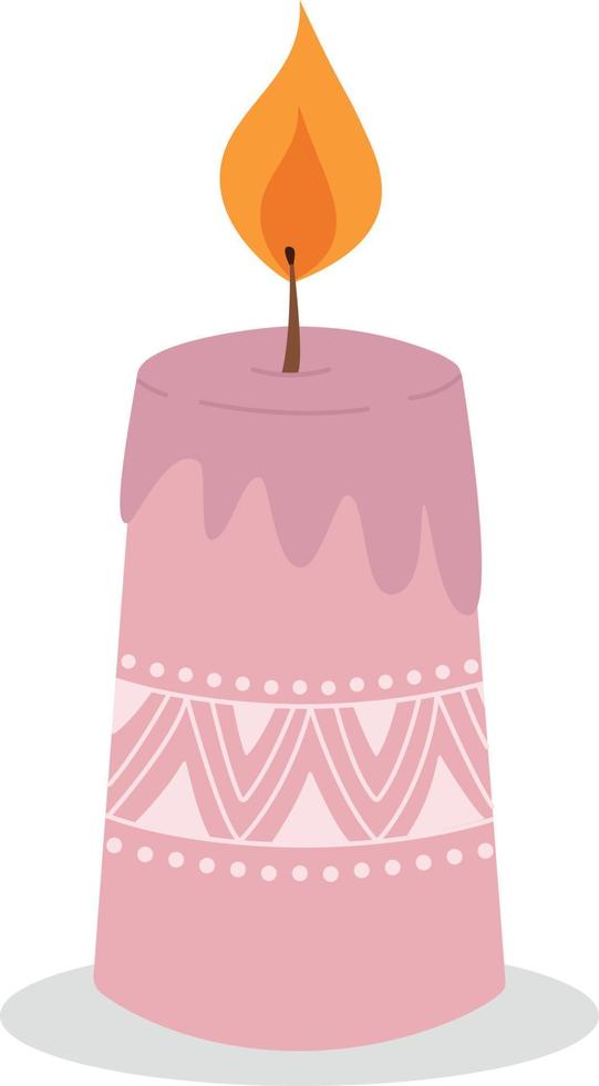 roze Kerstmis kaars met een patroon gemarkeerd Aan een wit achtergrond. feestelijk illustratie met een brandend kaars. vector illustratie in een modieus stijl.