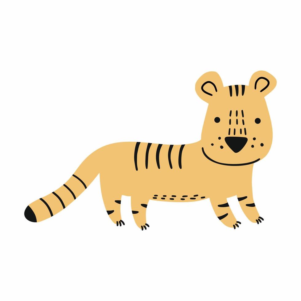 schattig tijger Aan wit achtergrond. Afrikaanse kat. vector tekening illustratie. sticker voor baby.