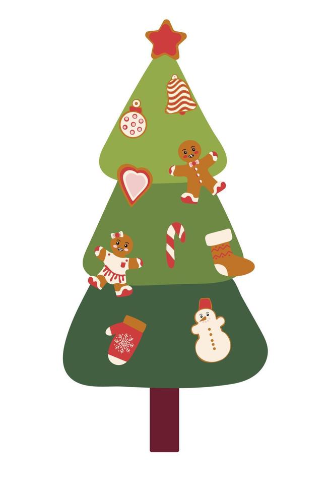 een feestelijk Kerstmis boom versierd met ontbijtkoek. Kerstmis boom. vector