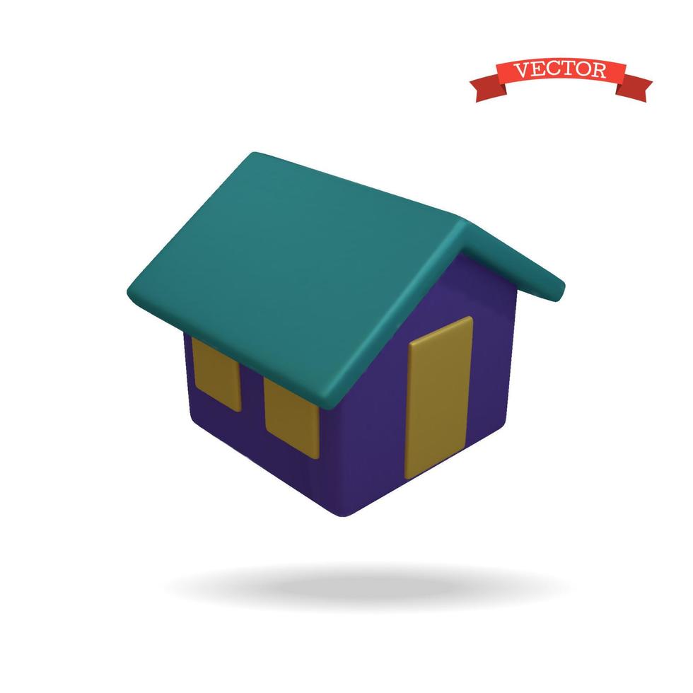 3d vector huis icoon, realistisch glanzend plastic illustratie.