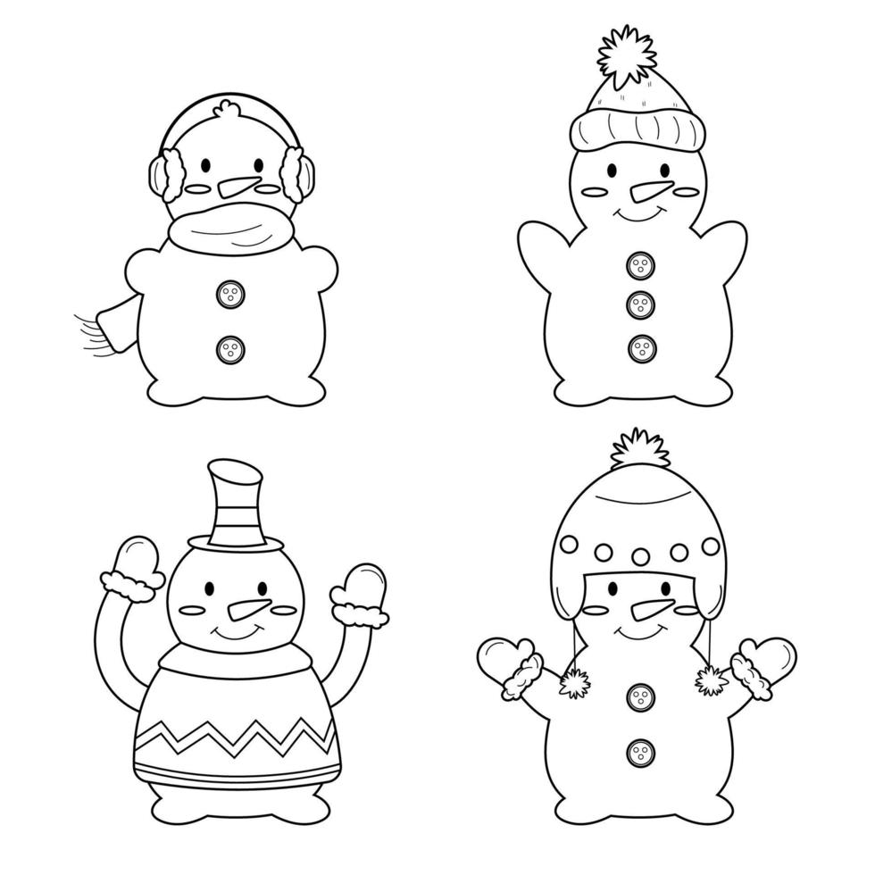 verzameling schets van sneeuwman karakter. vector illustratie