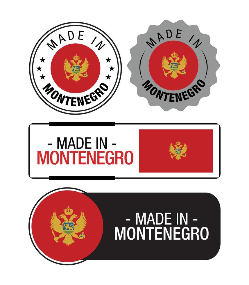 reeks van gemaakt in Montenegro etiketten, logo, Montenegro vlag, Montenegro Product embleem vector