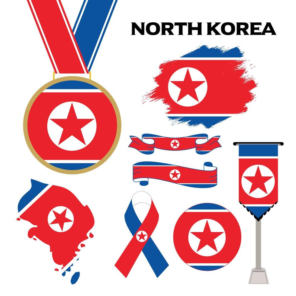 elementen verzameling met de vlag van noorden Korea ontwerp sjabloon vector