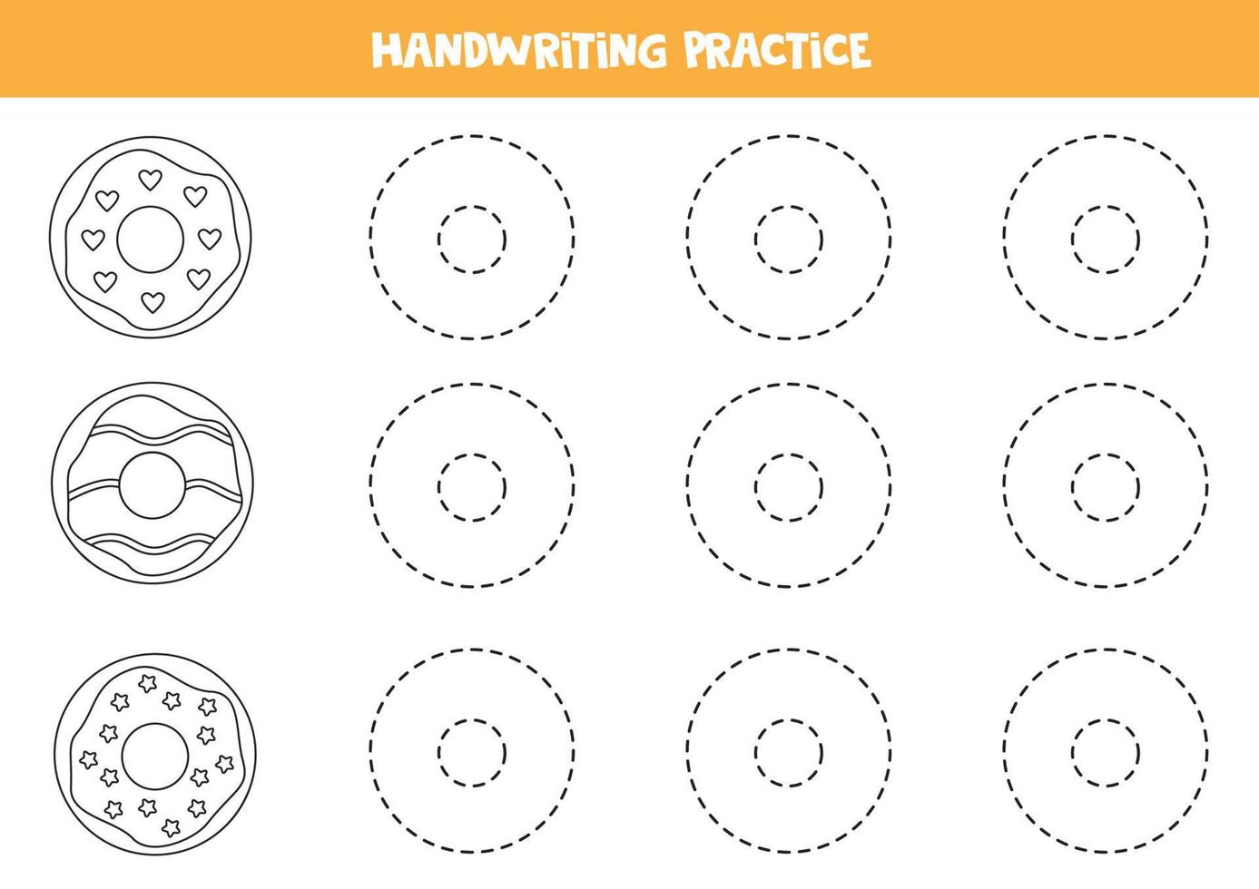 traceren lijnen voor kinderen met zwart en wit donuts. schrijven oefening. vector