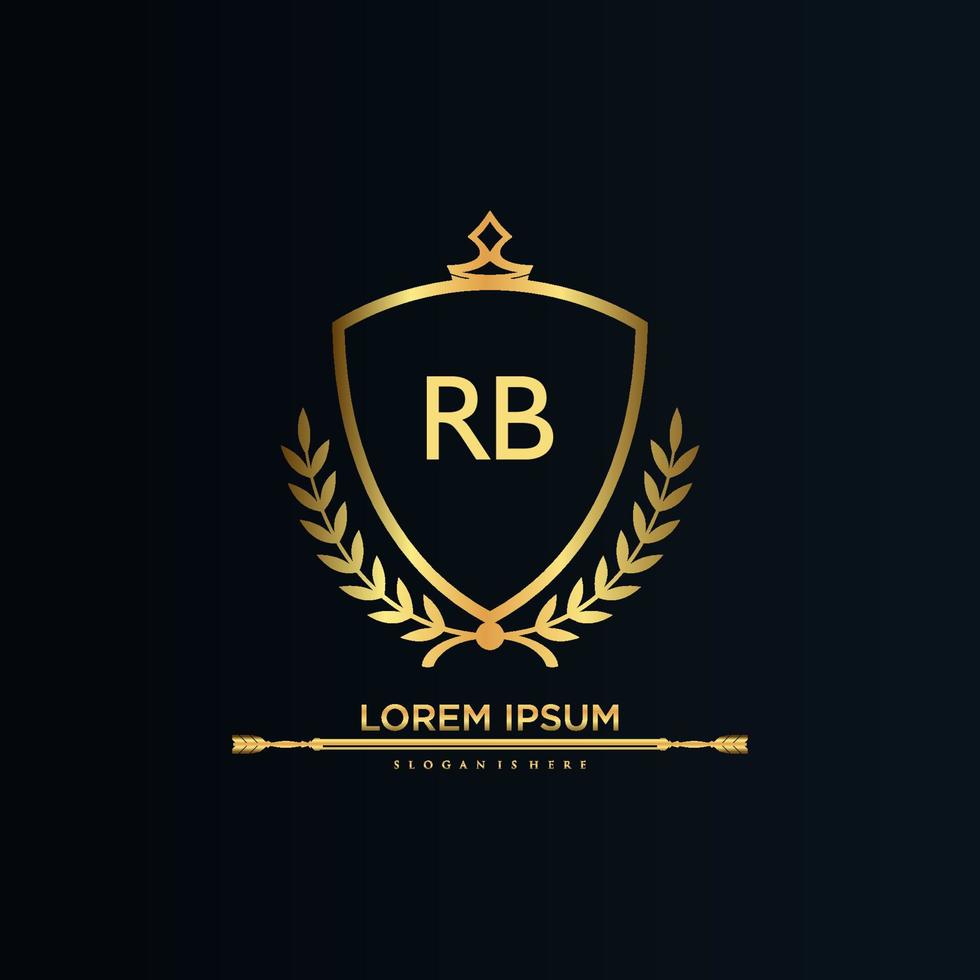 rb brief eerste met Koninklijk sjabloon.elegant met kroon logo vector, creatief belettering logo vector illustratie.