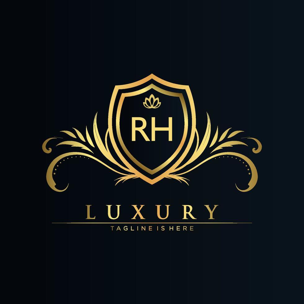 rh brief eerste met Koninklijk sjabloon.elegant met kroon logo vector, creatief belettering logo vector illustratie.