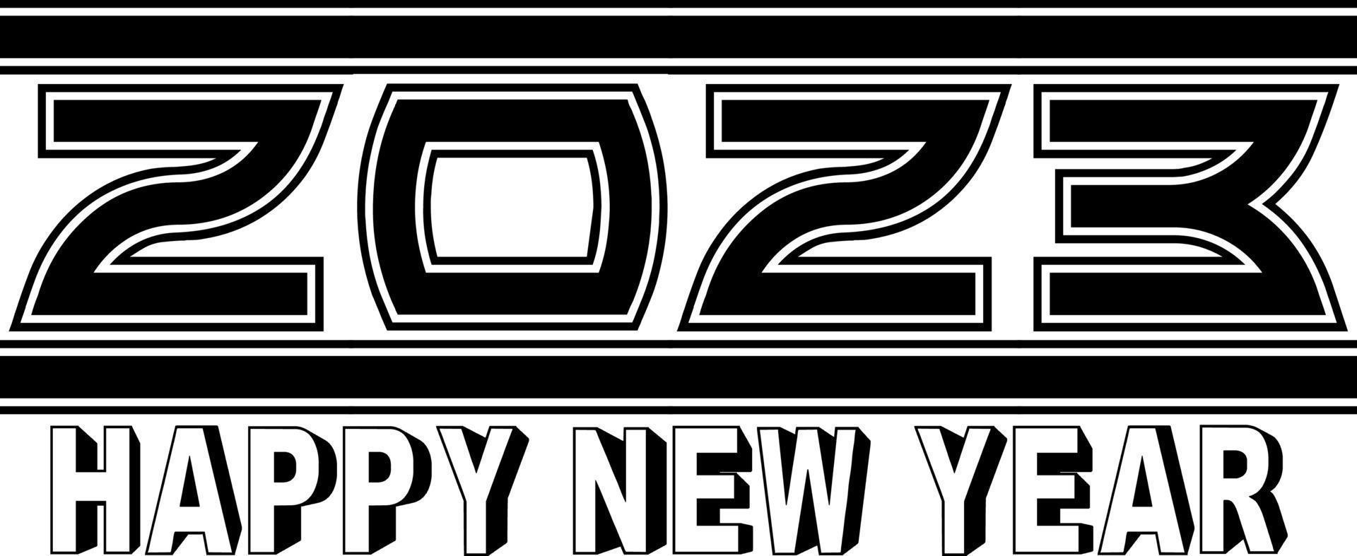 gelukkig nieuw jaar 2023 tekst ontwerp. vector illustratie. geïsoleerd Aan wit achtergrond.