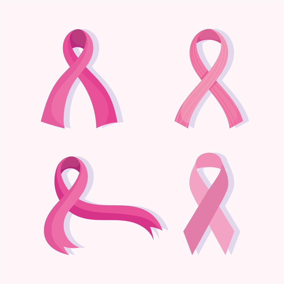 borstkanker bewustzijn maand roze linten pictogrammen vector