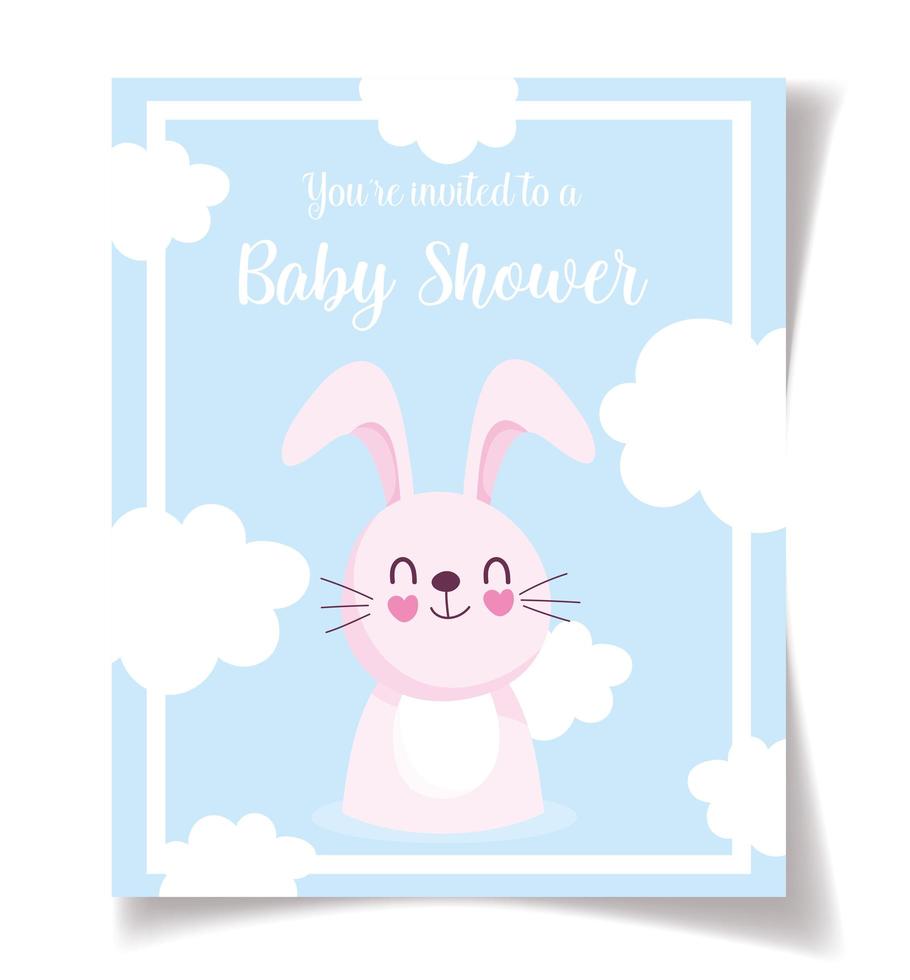 baby shower kaartsjabloon met schattig roze konijn vector