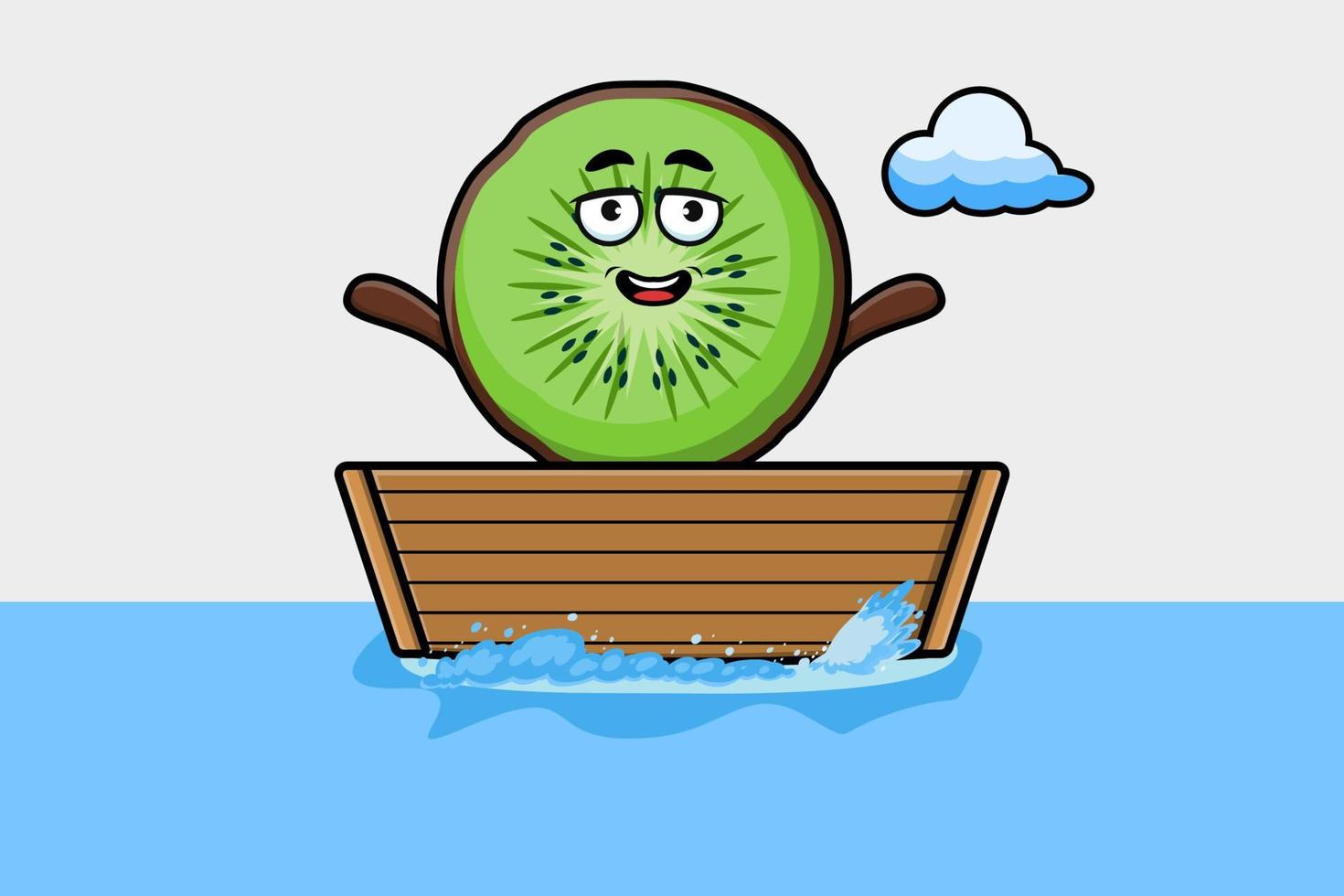 schattig tekenfilm kiwi fruit krijgen Aan boot illustratie vector