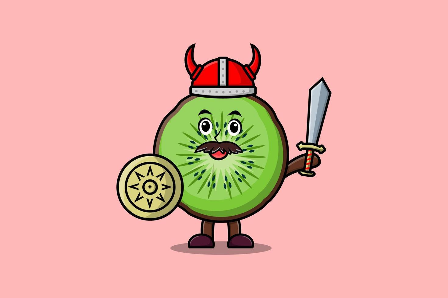 schattig tekenfilm karakter kiwi fruit viking piraat vector