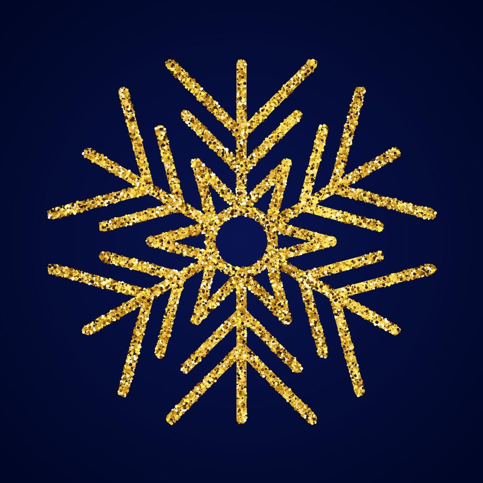 goud schitteren sneeuwvlok Aan donker blauw achtergrond. Kerstmis en nieuw jaar decoratie elementen. vector illustratie.