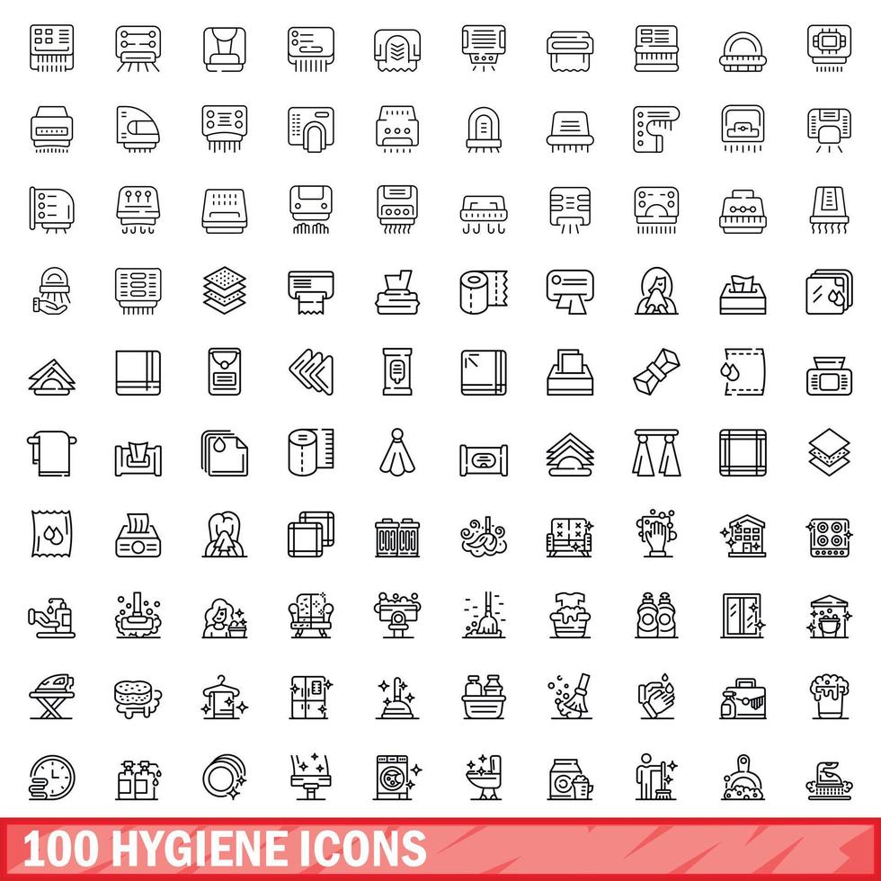 100 hygiëne iconen set, Kaderstijl vector