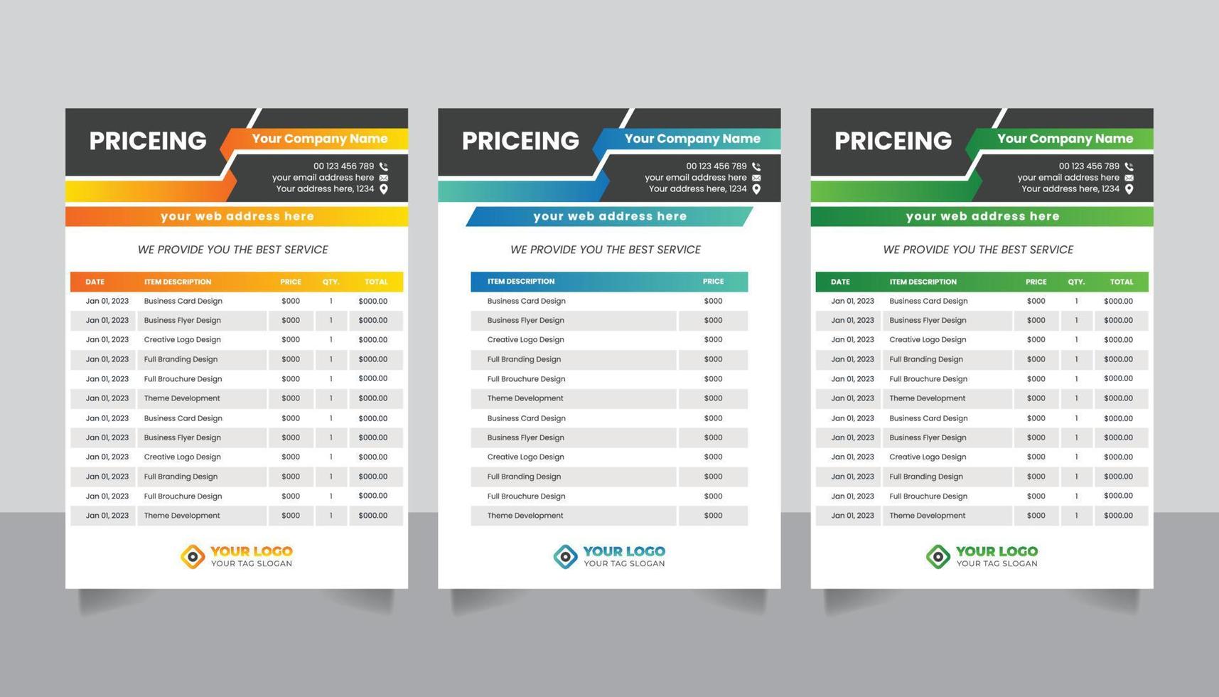 bedrijf geld rekeningen of prijs facturen en betaling overeenkomst ontwerp Sjablonen vector