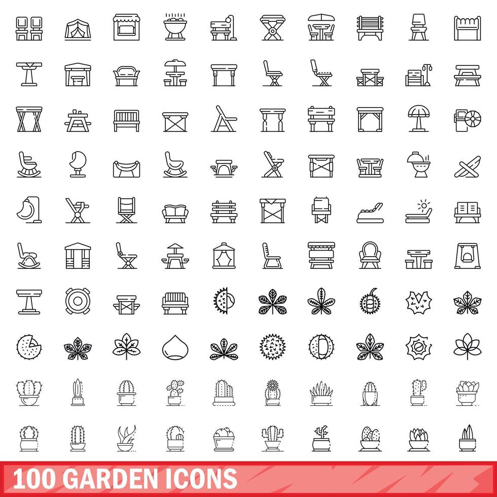 100 tuin iconen set, Kaderstijl vector