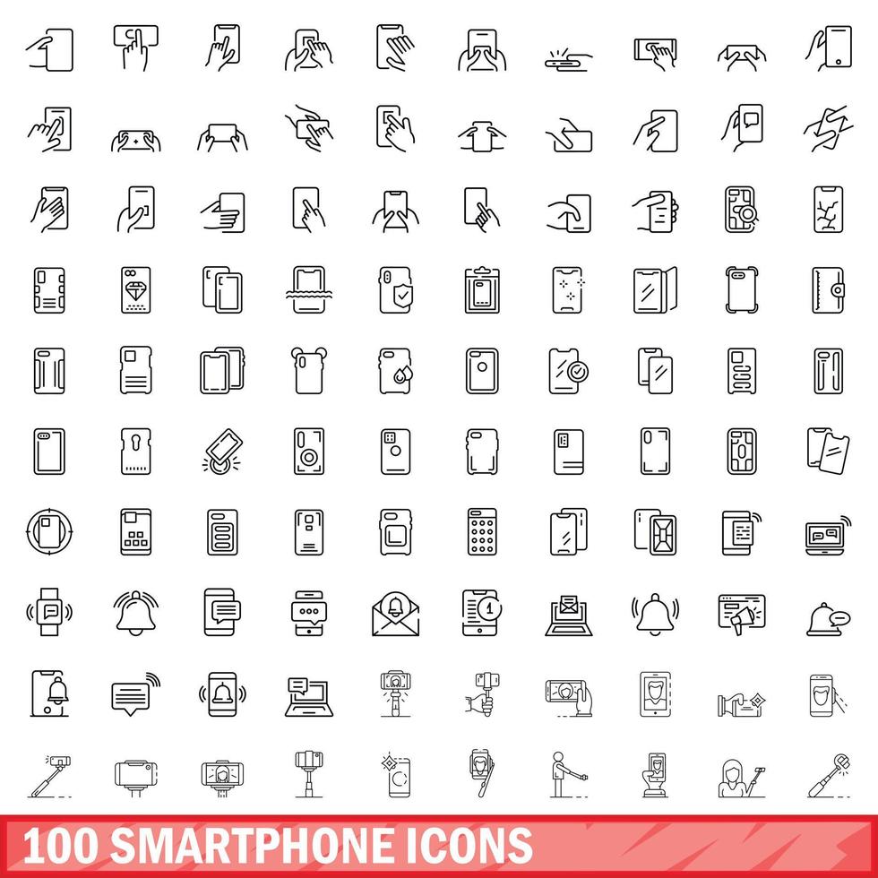 100 smartphone iconen set, Kaderstijl vector