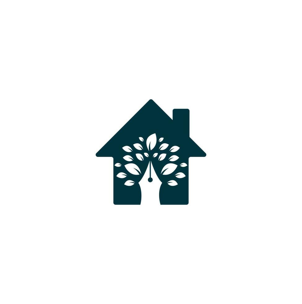 pen boom huis vorm concept logo ontwerp sjabloon. pen boom blad creatief bedrijf logo ontwerp vector