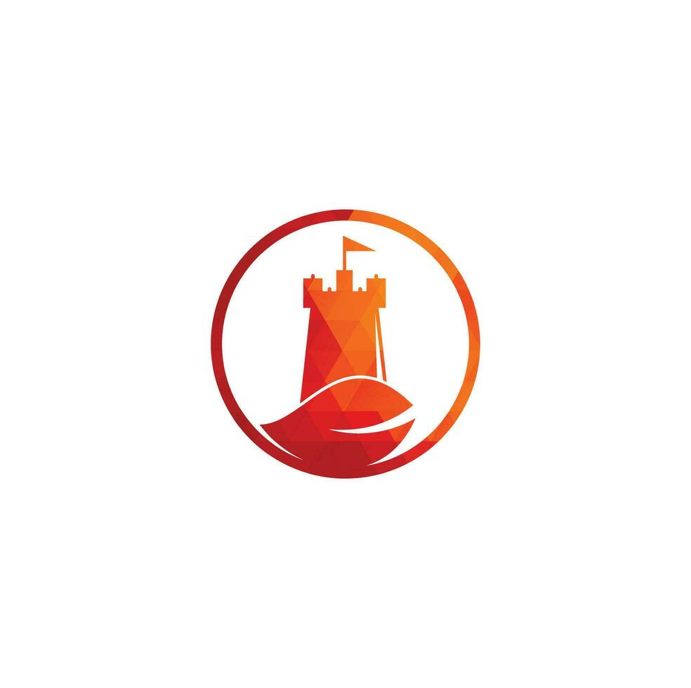 kasteel en blad logo combinatie. toren en eco symbool of icoon. natuur kasteel logo ontwerpen concept vector