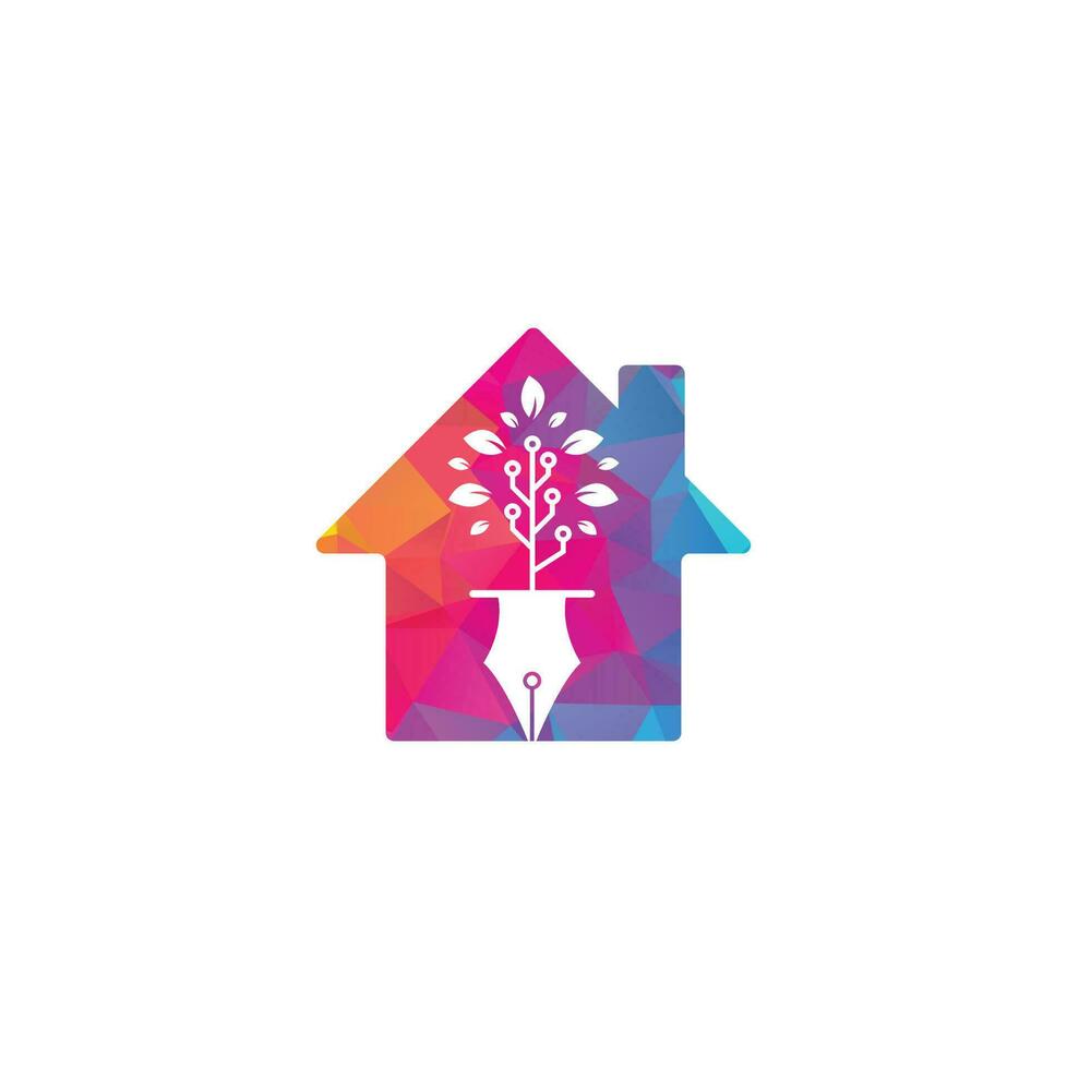 tech pen huis vorm concept logo ontwerp. tech pen met tech boom logo ontwerp sjabloon. vector