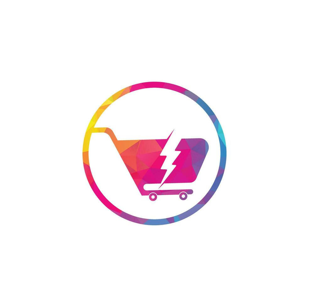 boodschappen doen kar met flash logo icoon. kar donder logo vector icoon illustratie