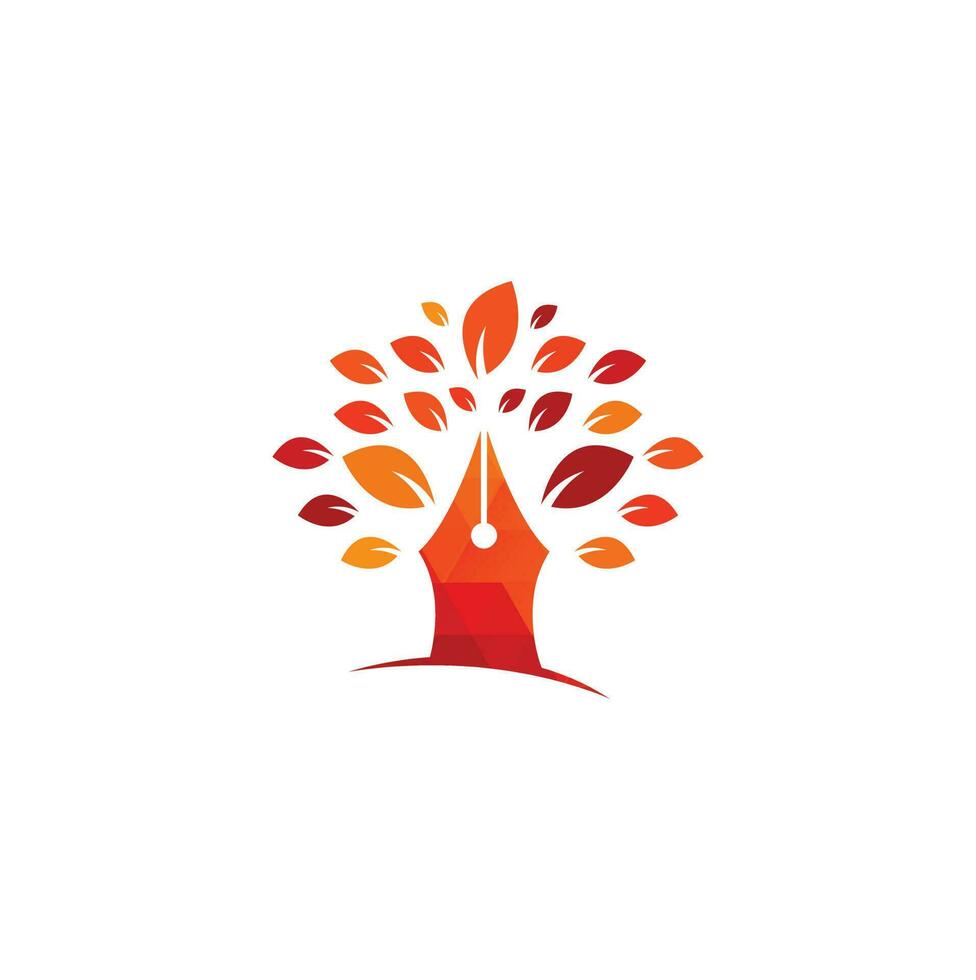 pen boom logo ontwerp sjabloon. onderwijs en auteur gemeenschap logo. pen boom blad creatief bedrijf logo ontwerp vector