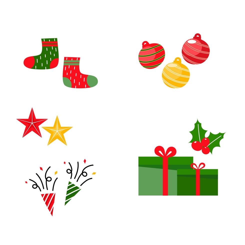 Kerstmis ornamenten set, vlak vector illustratie.