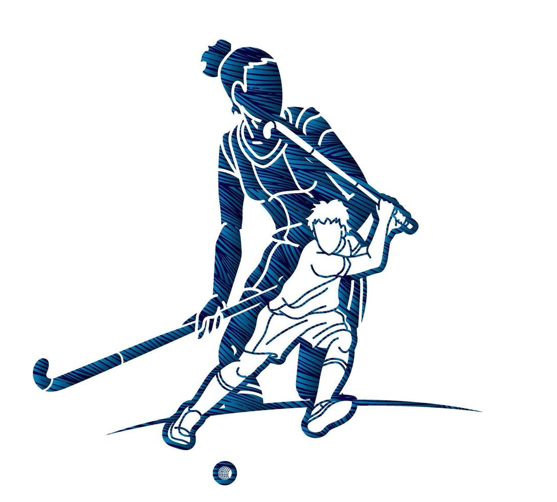 silhouet veld- hockey sport team mannetje en vrouw spelers actie vector