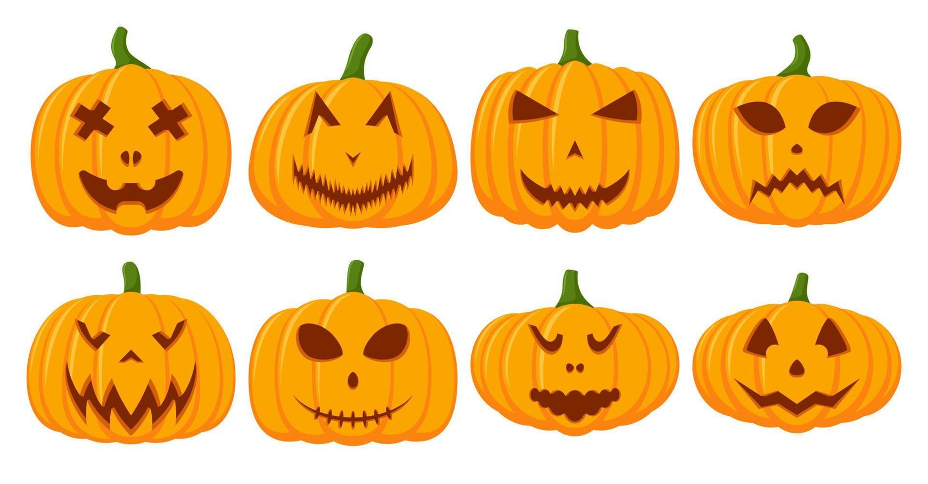 halloween pompoen gezicht verzameling, vector illustratie