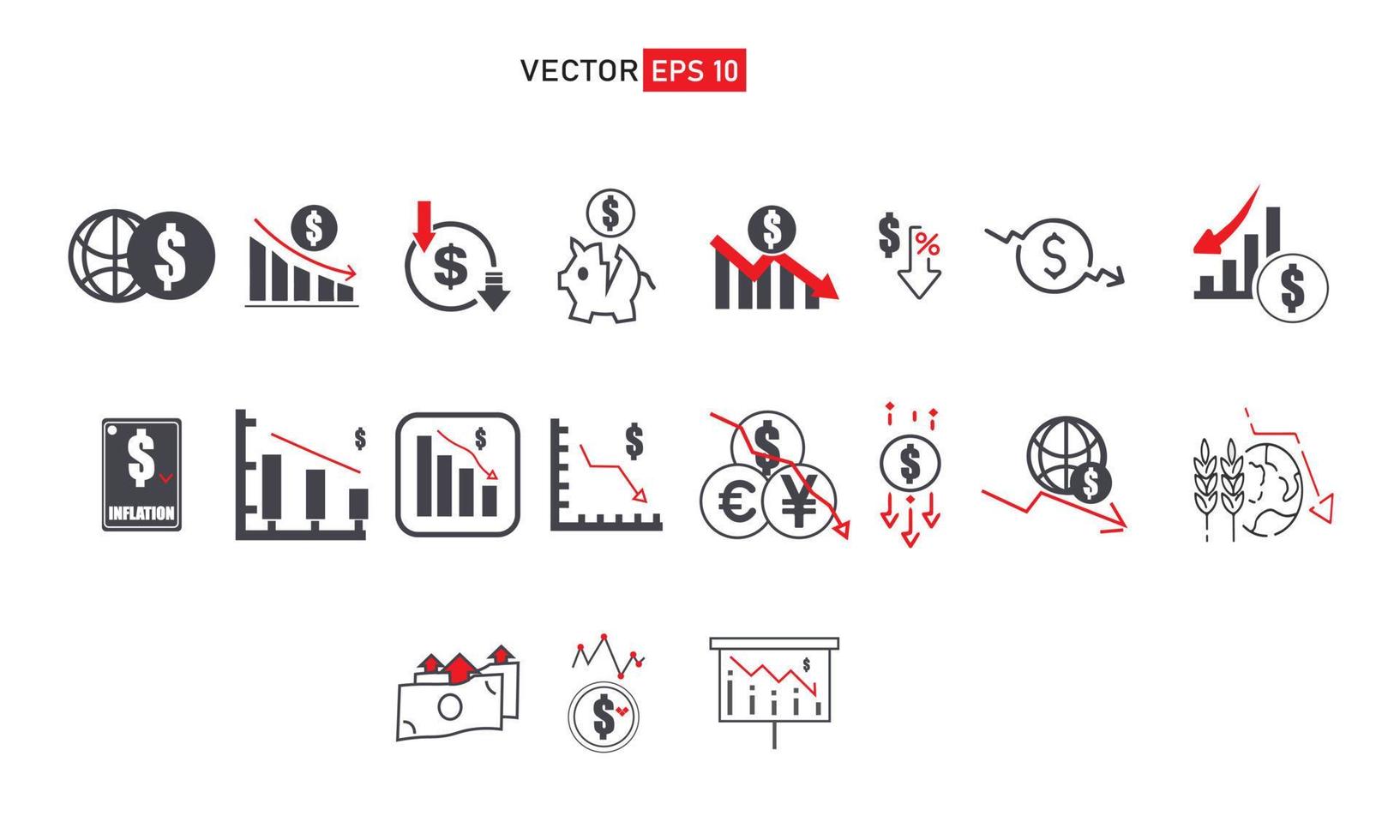 economie crisis en inflatie icoon reeks vector reeks van pictogrammen winst afwijzen, financiën regressie, stagnatie. mono lijn pictogrammen en infographics ontwerp element