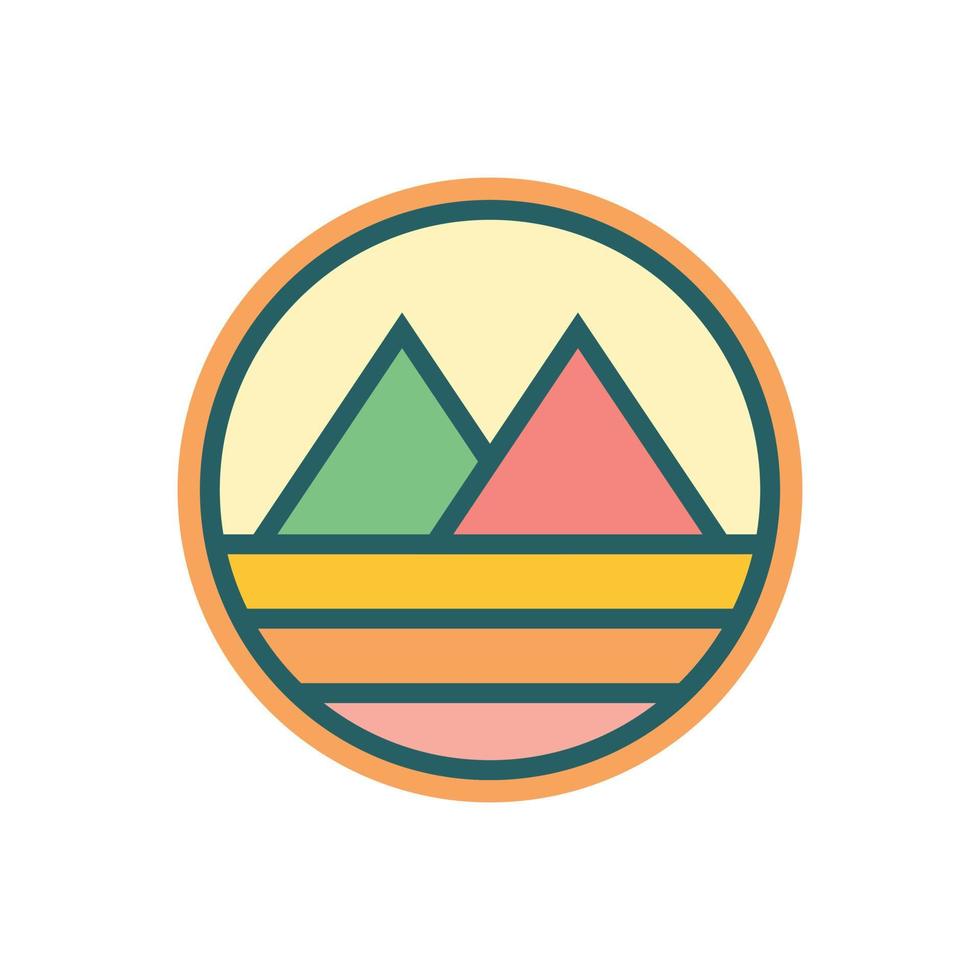 abstract zonsondergang strand berg logo insigne ontwerp. logo ontwerp icoon vector illustratie