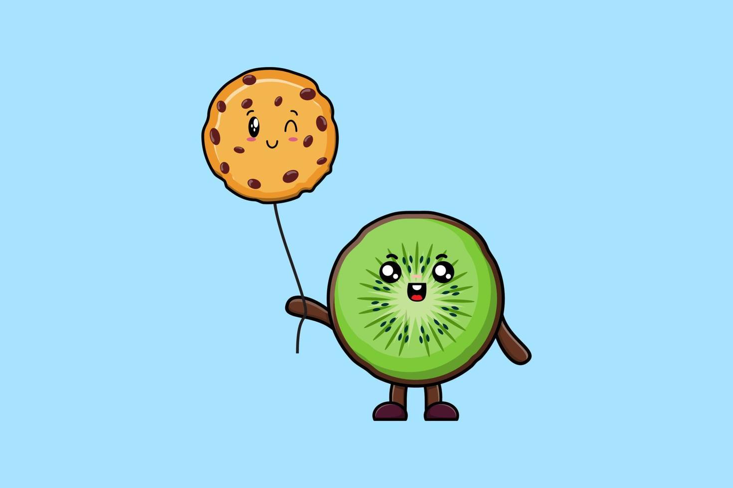 schattig tekenfilm kiwi fruit drijvend met biscuits vector