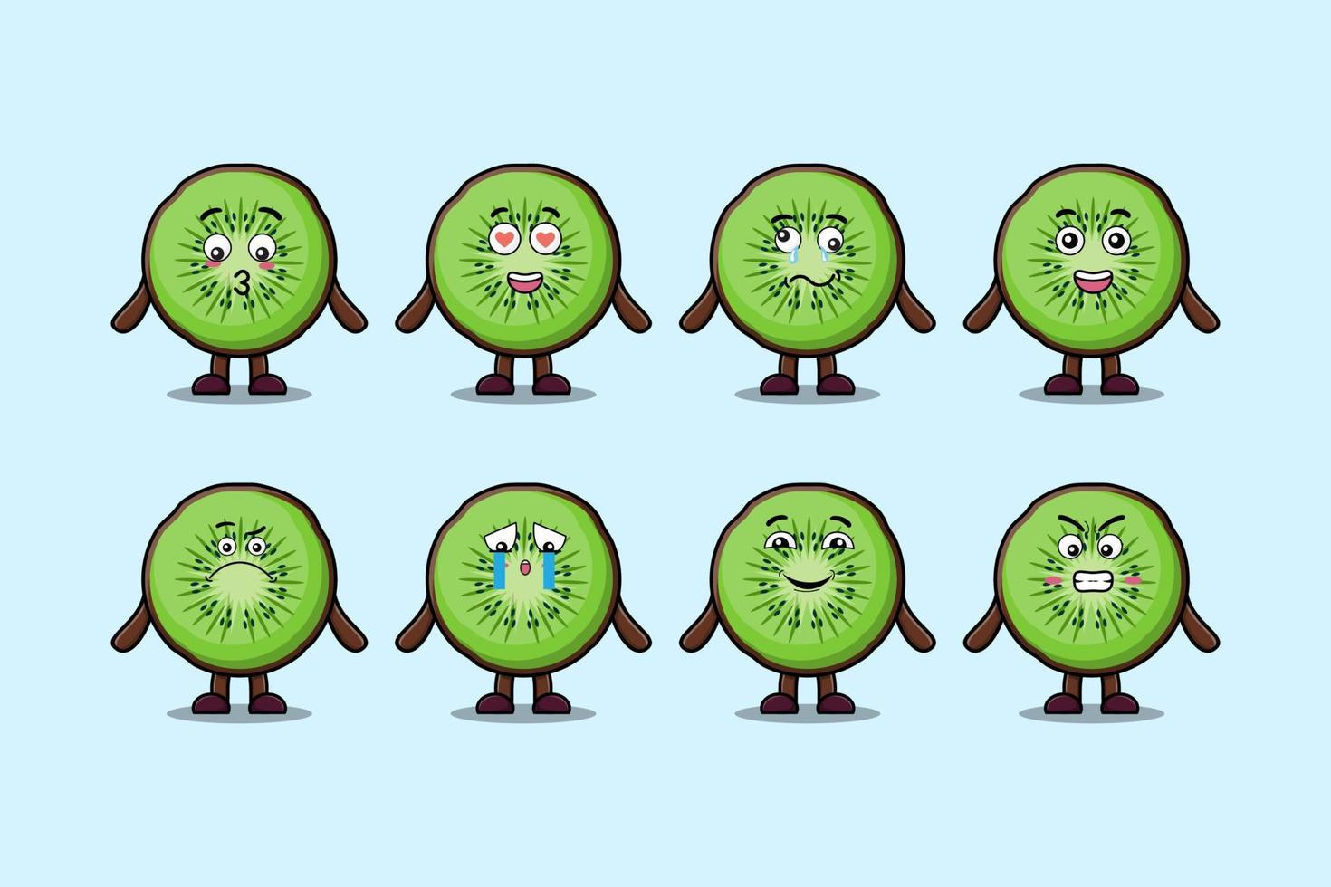 reeks kawaii kiwi fruit tekenfilm uitdrukkingen vector