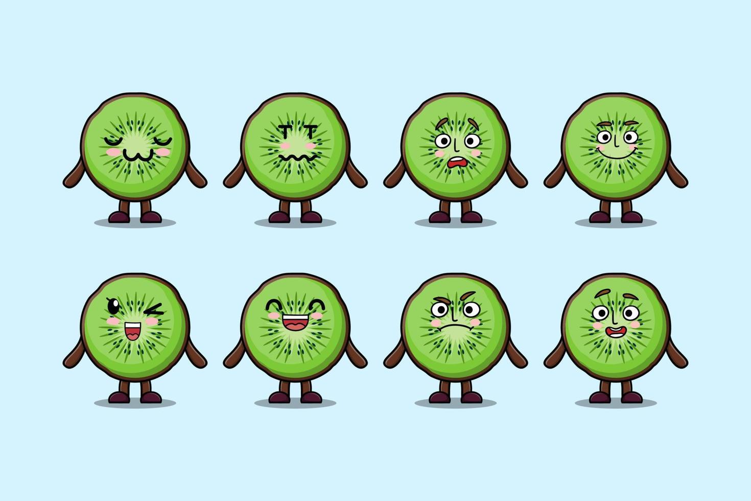 reeks kawaii kiwi fruit tekenfilm uitdrukkingen vector